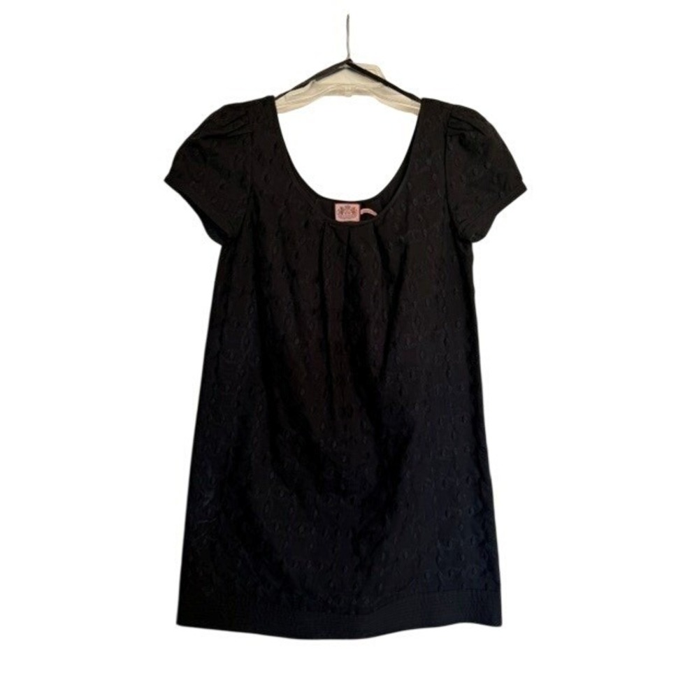 Juicy Couture Black Embroidered Babydoll Mini Dress Short Sleeve Size 6